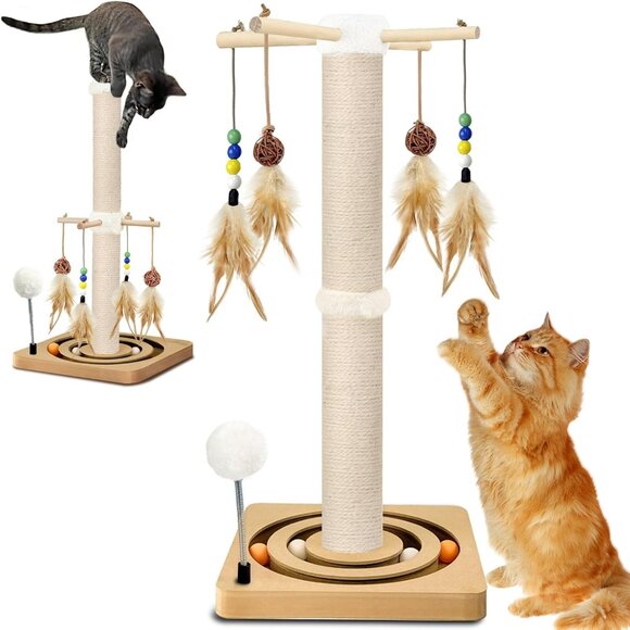 New 25in Cat Scratching Post Tree with Ball Track & Hanging Toys for Indoor Cats - Picture 1 of 7